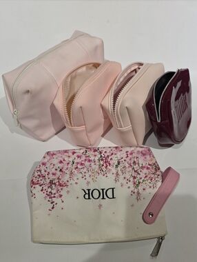 Dior Miss Dior Cosmetic Bag Lot Travel Makeup Pouch Toiletry Organizer Set of 5
